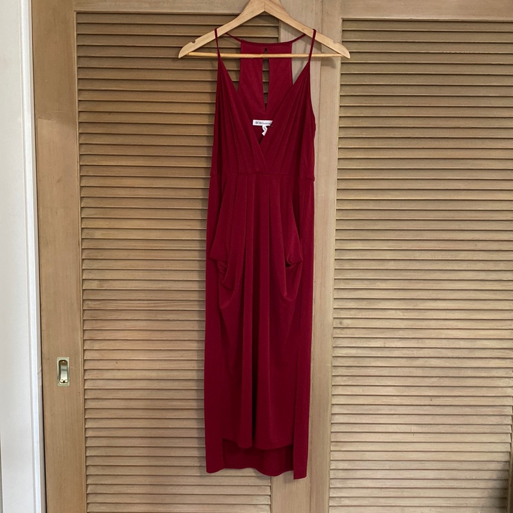 Burgundy Maroon BCBGeneration Drapery Slip Midi Dress with Pockets - Small